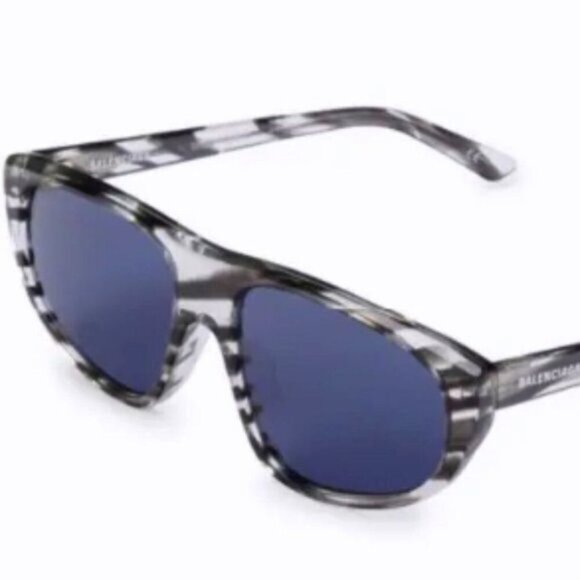 Balenciaga 60MM Rectangle Sunglasses zebra with blue lenses - Picture 3 of 13